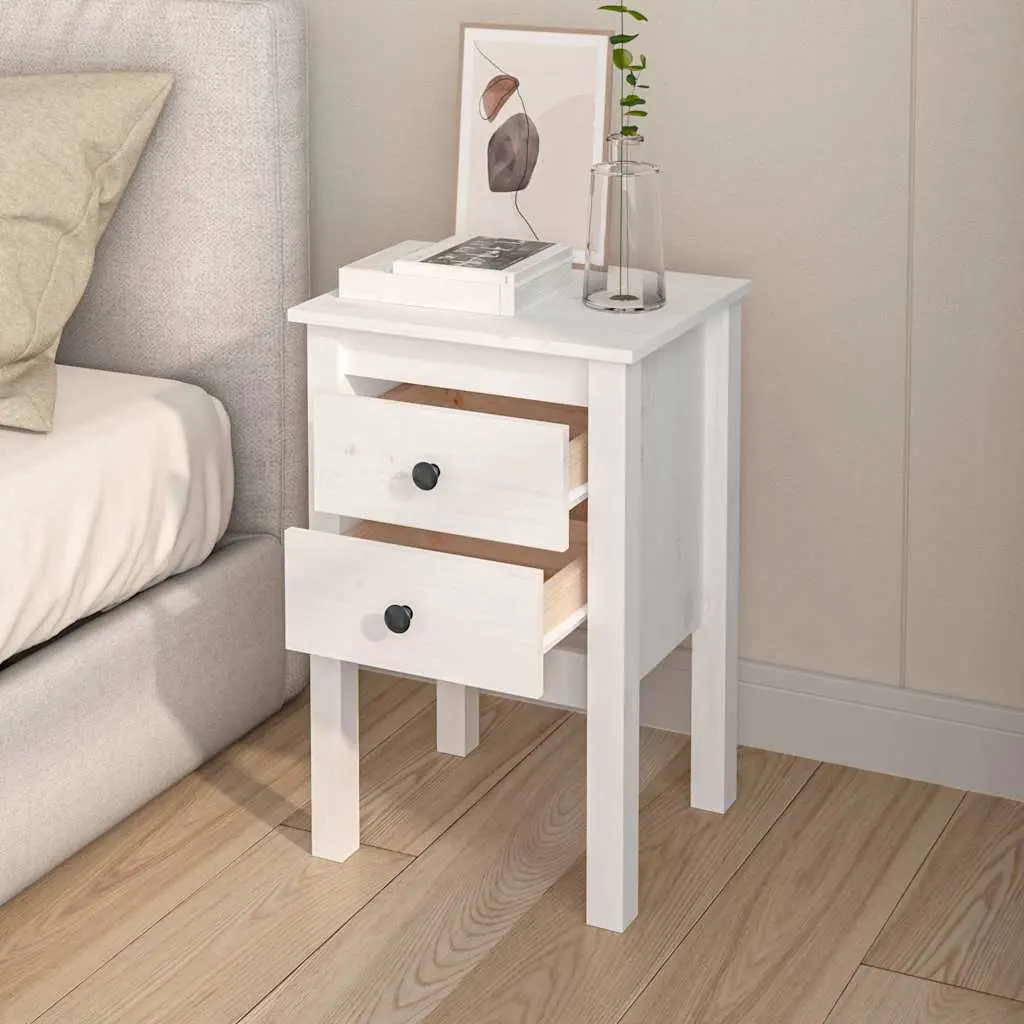2 Piece Bedside Cabinet Set Solid Pine Wood White Storage Drawers 40x35x61.5 cm