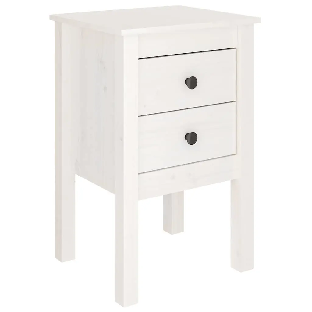 2 Piece Bedside Cabinet Set Solid Pine Wood White Storage Drawers 40x35x61.5 cm