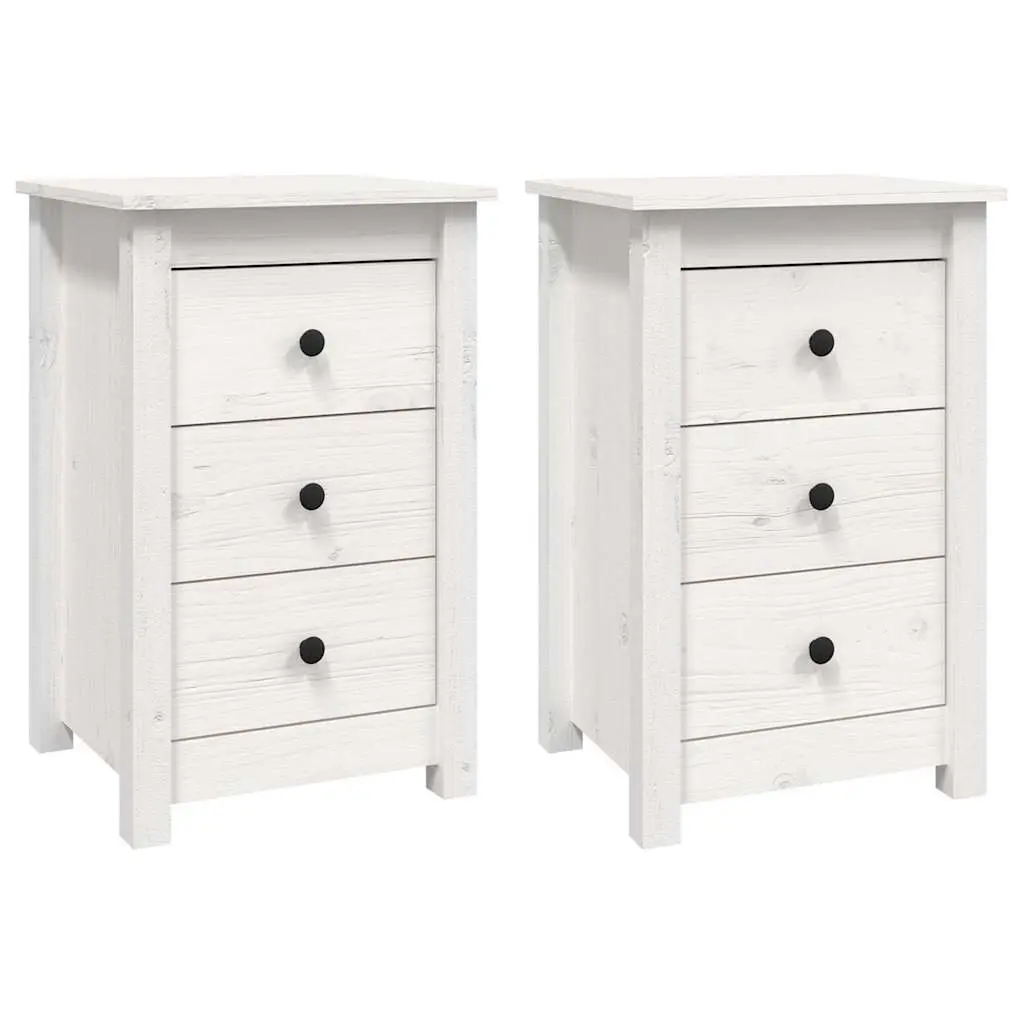 White Bedside Cabinets Solid Pine Wood with 3 Drawers 40x35x61.5 cm 2 Piece Set