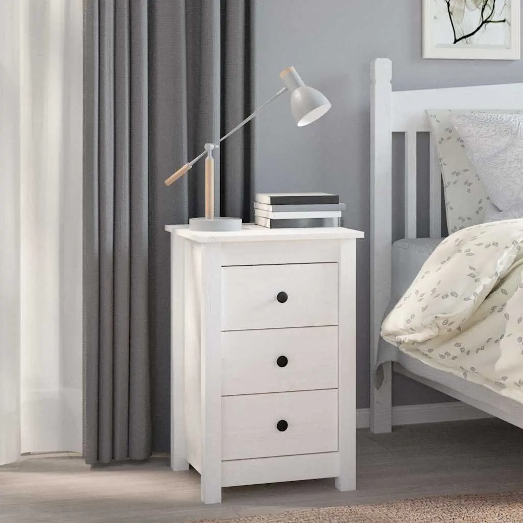 White Bedside Cabinets Solid Pine Wood with 3 Drawers 40x35x61.5 cm 2 Piece Set