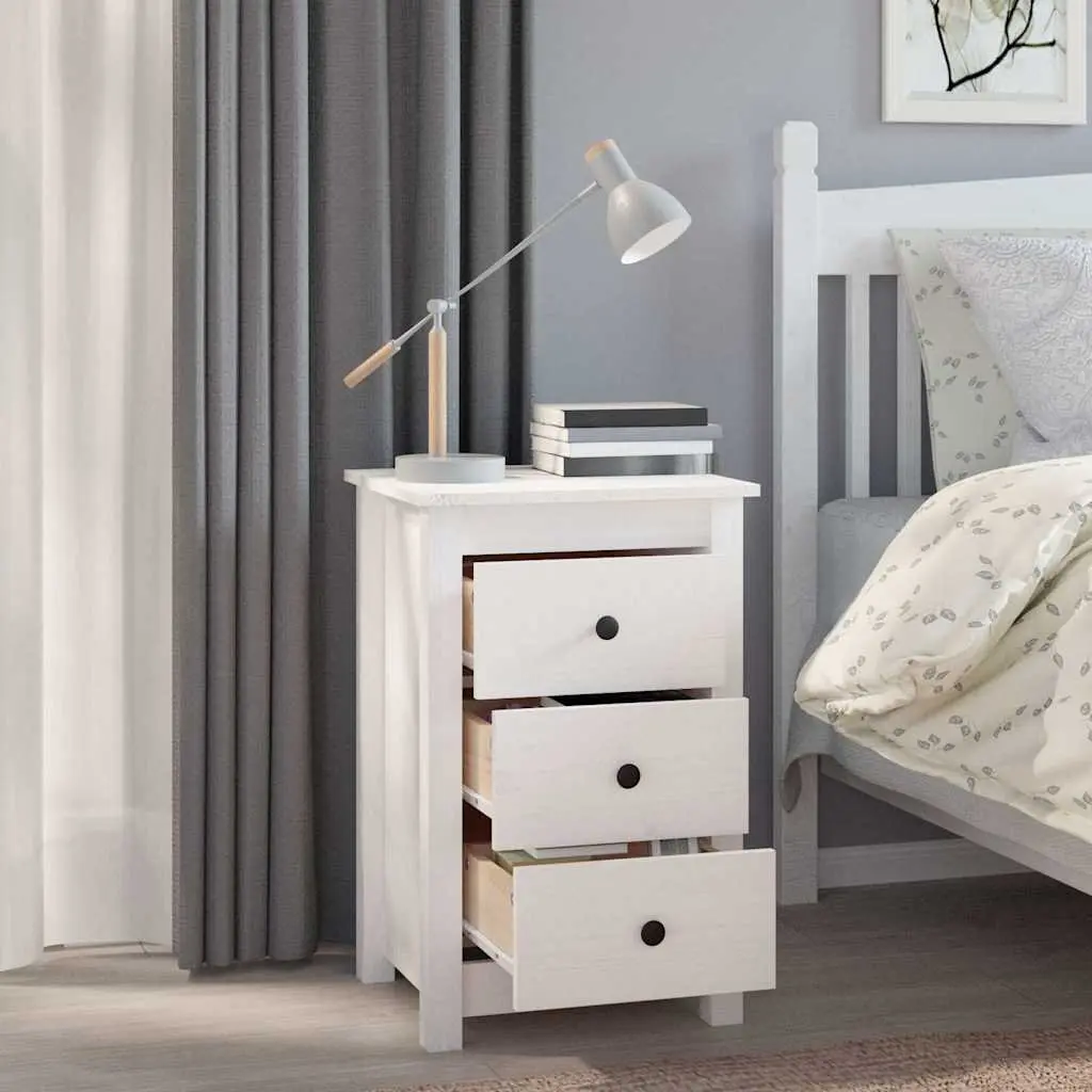White Bedside Cabinets Solid Pine Wood with 3 Drawers 40x35x61.5 cm 2 Piece Set