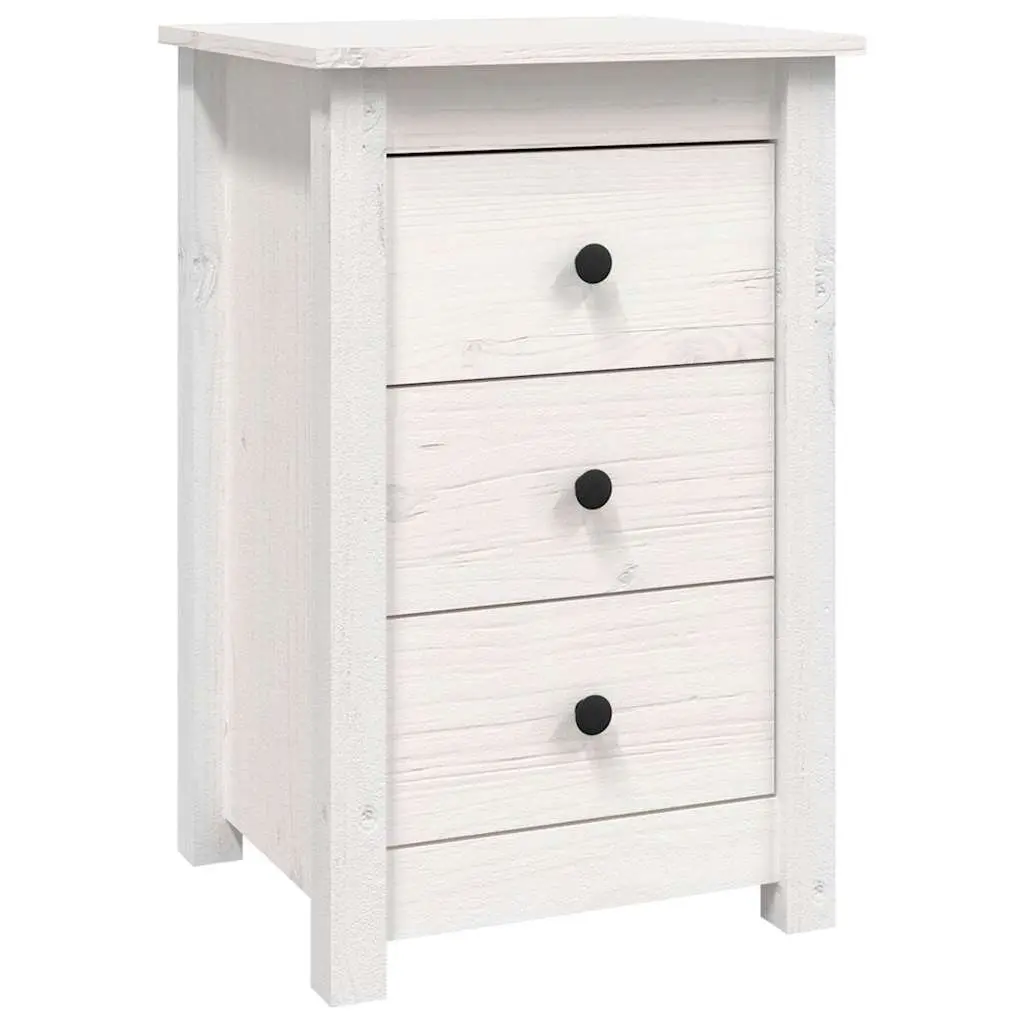 White Bedside Cabinets Solid Pine Wood with 3 Drawers 40x35x61.5 cm 2 Piece Set