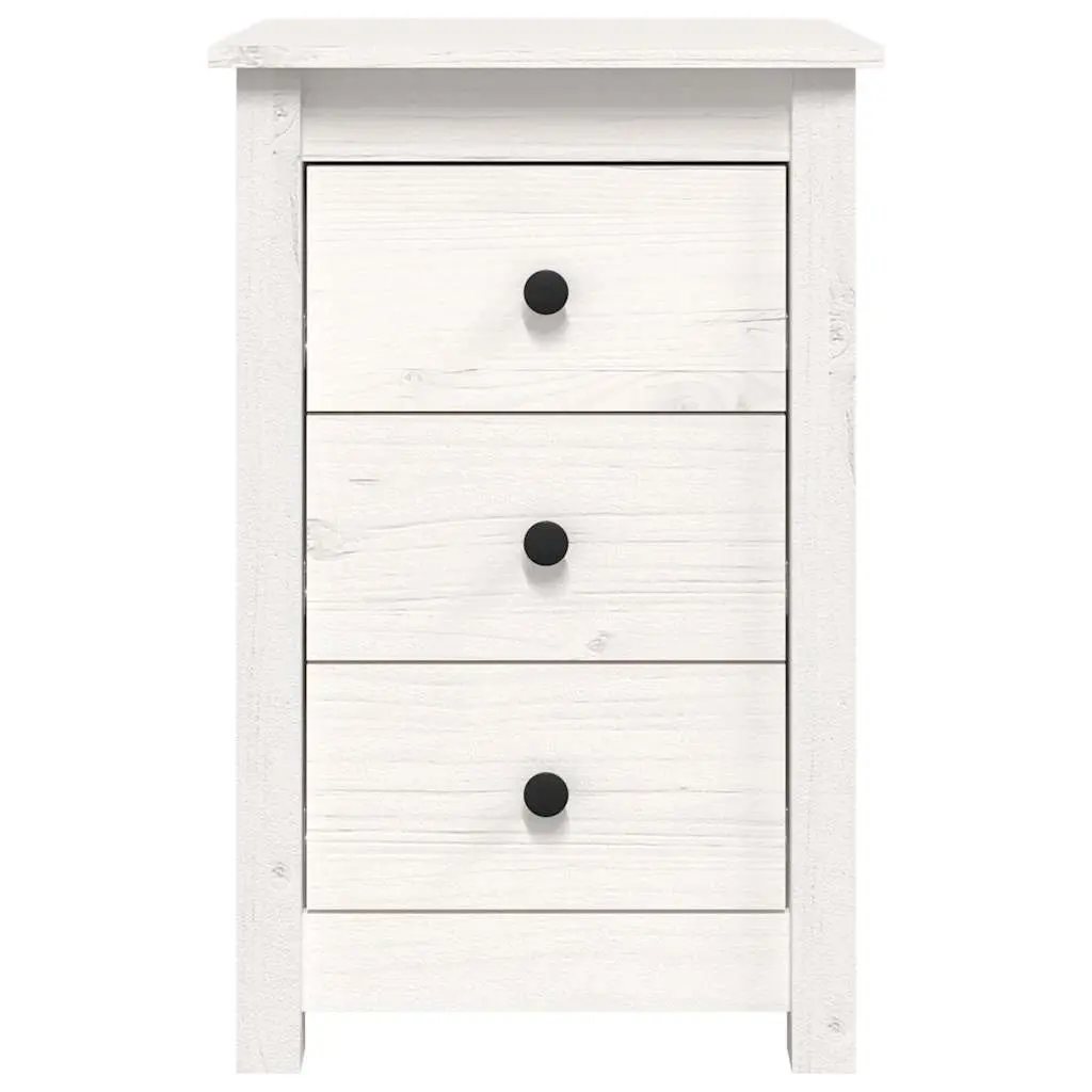 White Bedside Cabinets Solid Pine Wood with 3 Drawers 40x35x61.5 cm 2 Piece Set