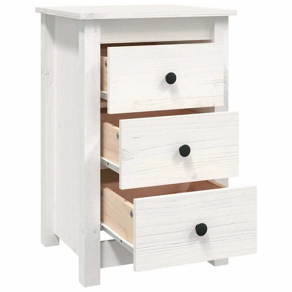 White Bedside Cabinets Solid Pine Wood with 3 Drawers 40x35x61.5 cm 2 Piece Set