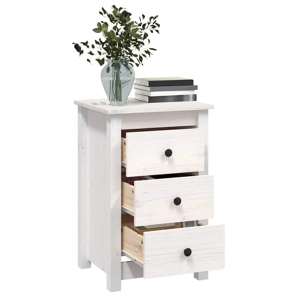 White Bedside Cabinets Solid Pine Wood with 3 Drawers 40x35x61.5 cm 2 Piece Set