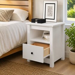 Bedside Cabinet White Wooden Nightstand Storage Drawer Bedroom Furniture