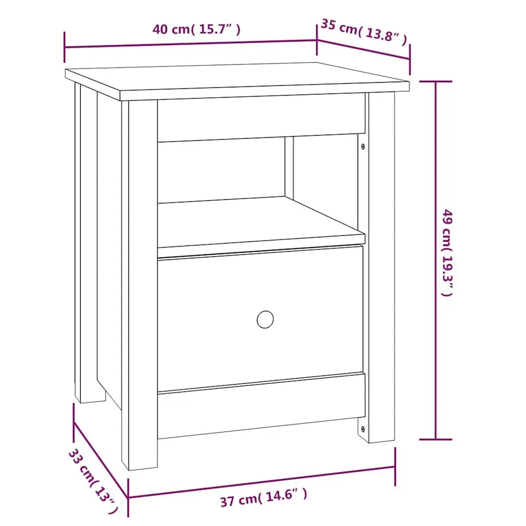 Bedside Cabinet Solid Pine Wood 40 x 35 x 49 cm White