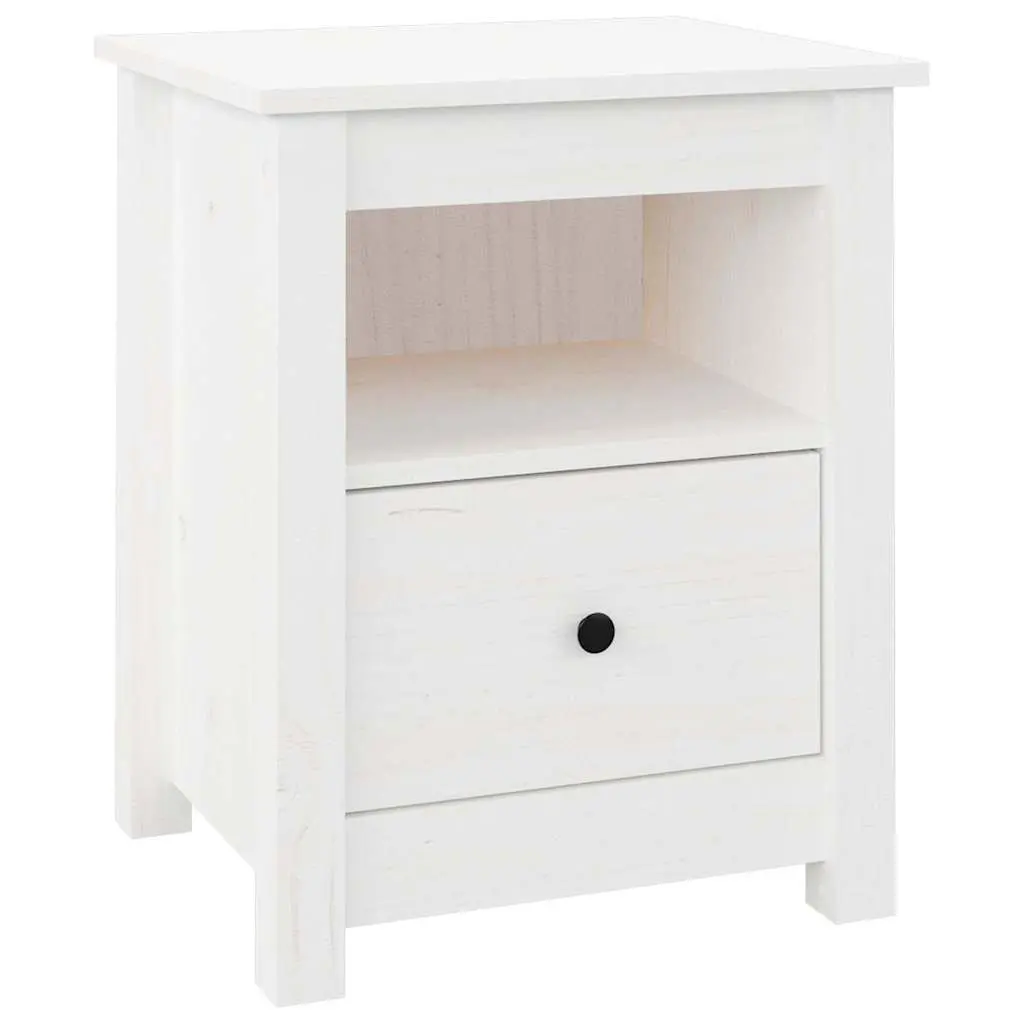 White Solid Pine Nightstand Storage Drawer Set 2 Piece Bedside Cabinets