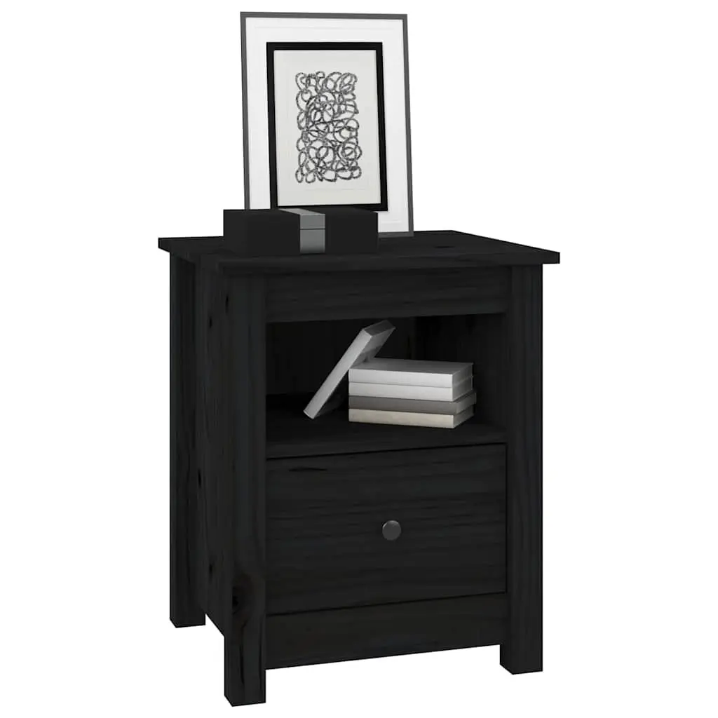 Bedside Cabinets 2 pcs Black 40x35x49 cm Solid Wood Pine Nightstand Drawer