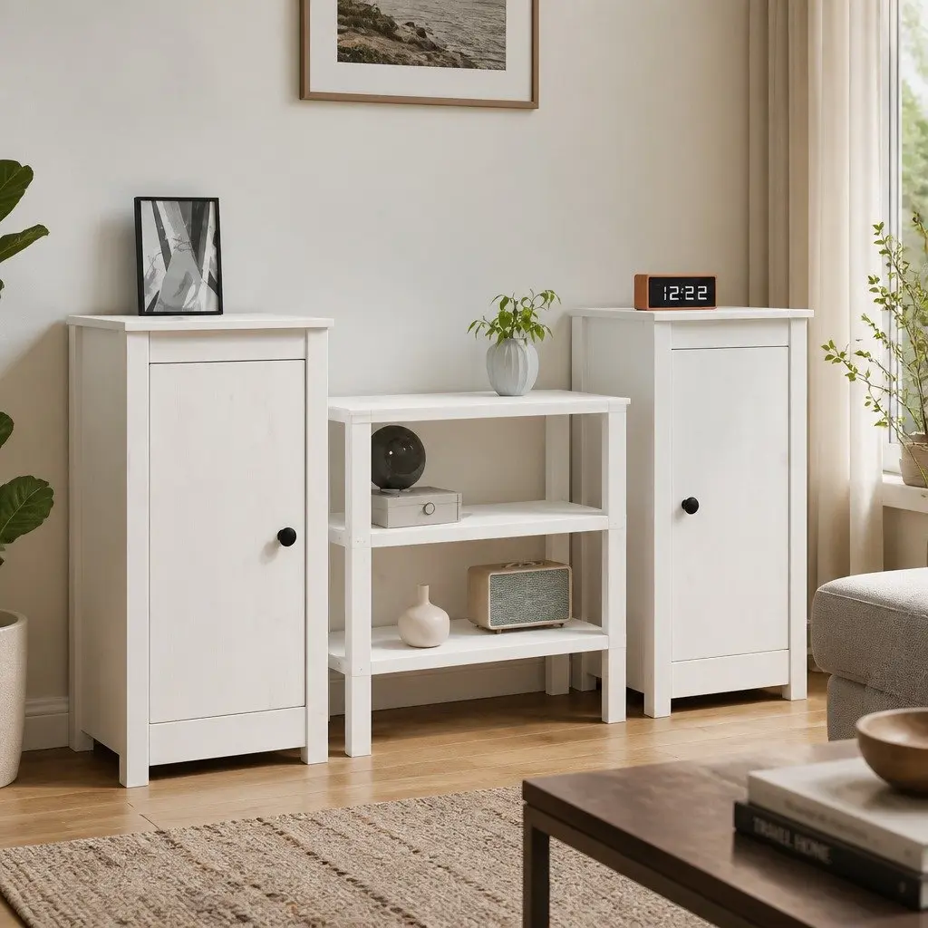 Sideboards Solid Pine Wood 39 x 35 x 80 cm White 2 Piece Storage Cabinet Furniture Living Room