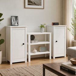 Sideboards 2 pcs White Solid Wood Pine Storage Cabinet Furniture Living Room