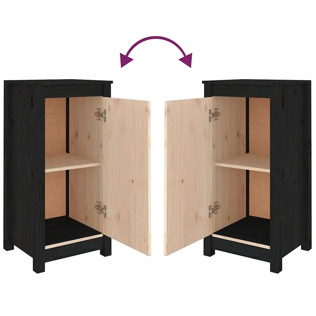 Sideboards Solid Pine Wood 39 x 35 x 80 cm Black 2 pcs