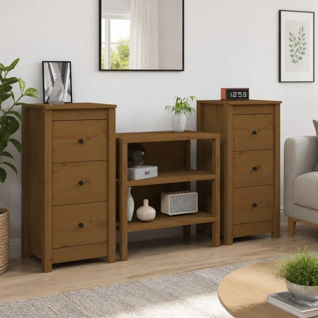 Sideboard Cabinet 2 pcs Solid Pine Wood Storage Furniture Brown 40x35x80 cm
