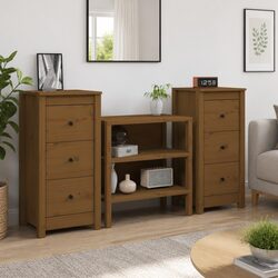 Sideboard Cabinet 2 pcs Solid Pine Wood Storage Furniture Brown 40x35x80 cm