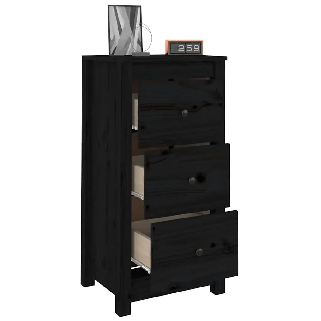 Solid Wood Pine Sideboard Black Storage Cabinet Living Room Furniture 40x35x80cm