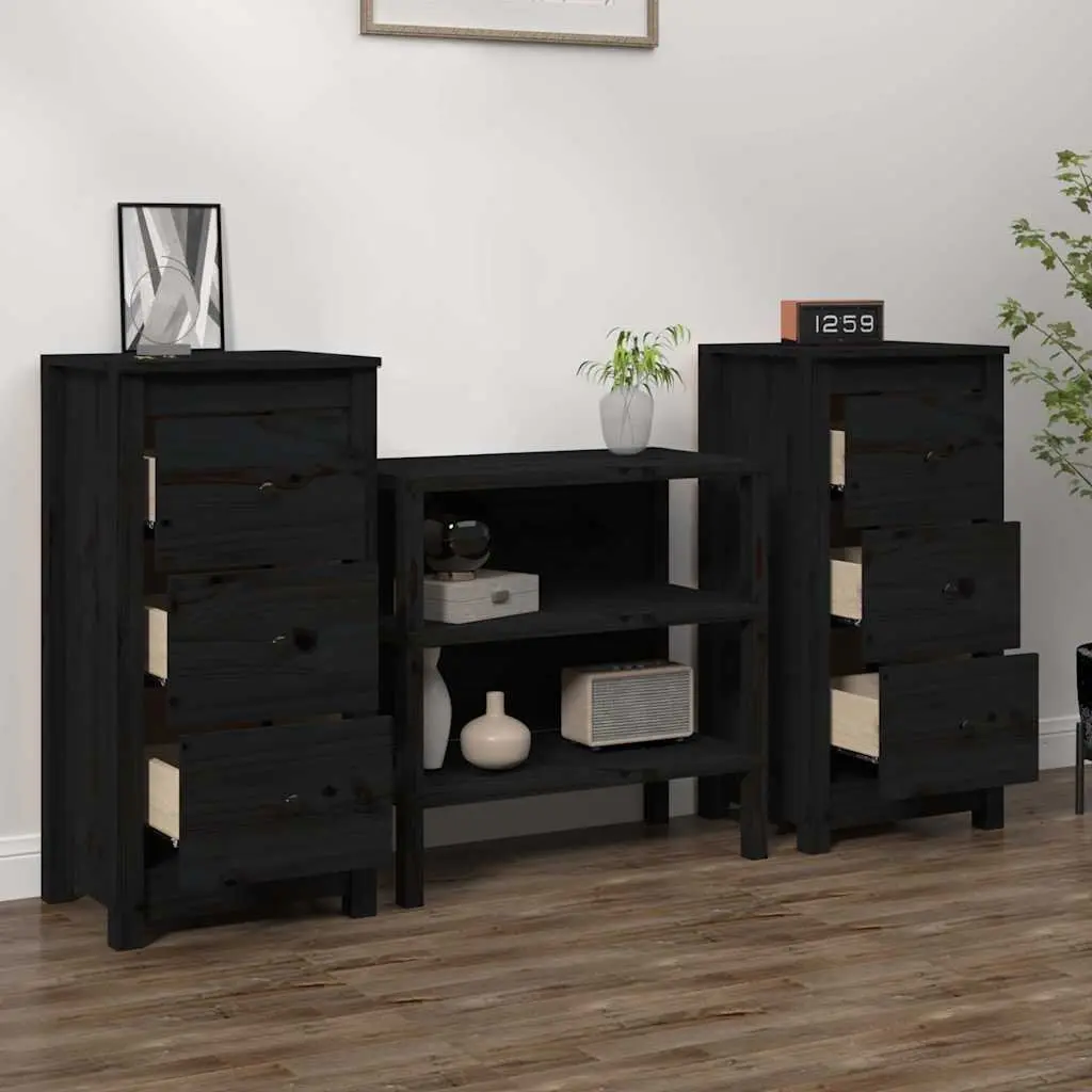 Solid Wood Pine Sideboard Black Storage Cabinet Living Room Furniture 40x35x80cm