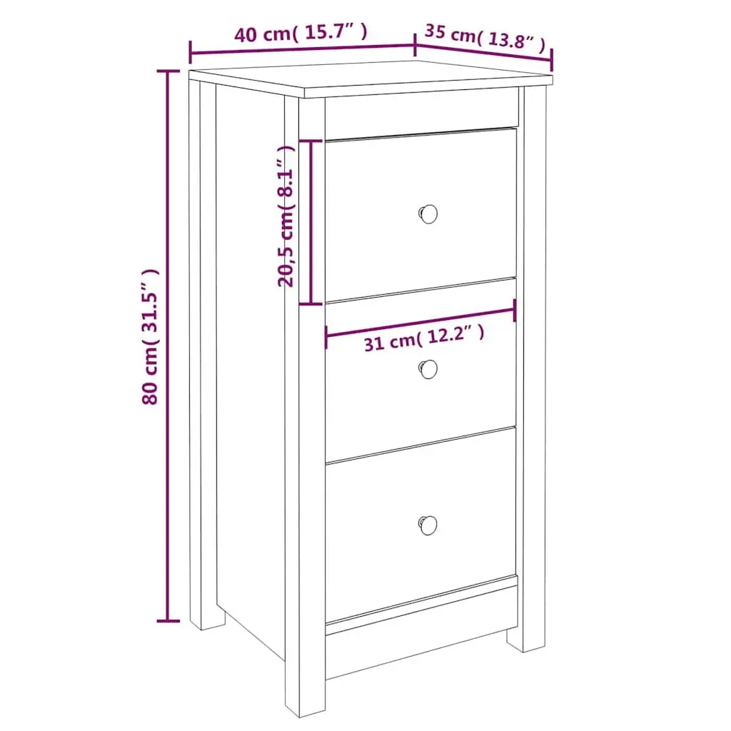 Solid Wood Pine Sideboard Black Storage Cabinet Living Room Furniture 40x35x80cm