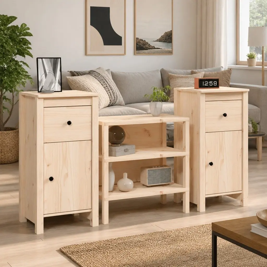 Solid Wood Pine Sideboards 2 pcs Brown Storage Cabinet Furniture