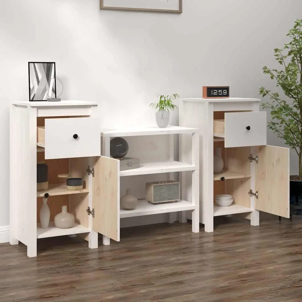 Sideboards 2 pcs White 40x35x80 cm Solid Wood Pine Storage Cabinet Furniture