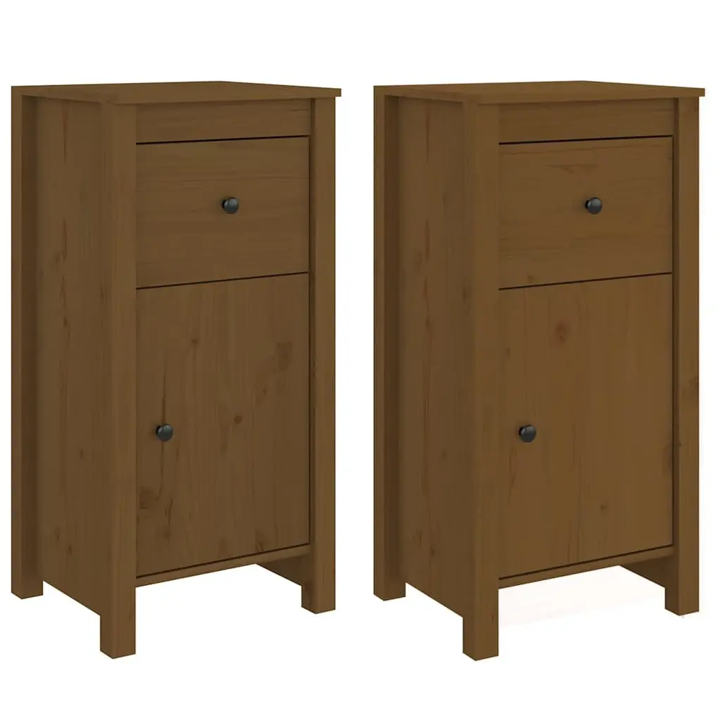 Solid Wood Pine Sideboards 2 pcs Brown Storage Cabinet Cupboard Furniture