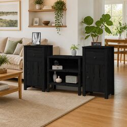 Solid Wood Pine Sideboards Black Storage Cabinet Living Room Furniture