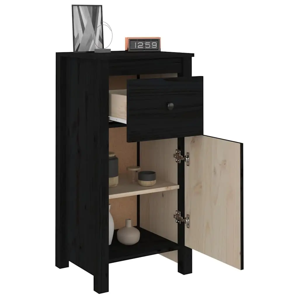 Solid Wood Pine Sideboards Black 40cm W x 35cm D x 80cm H Set of 2