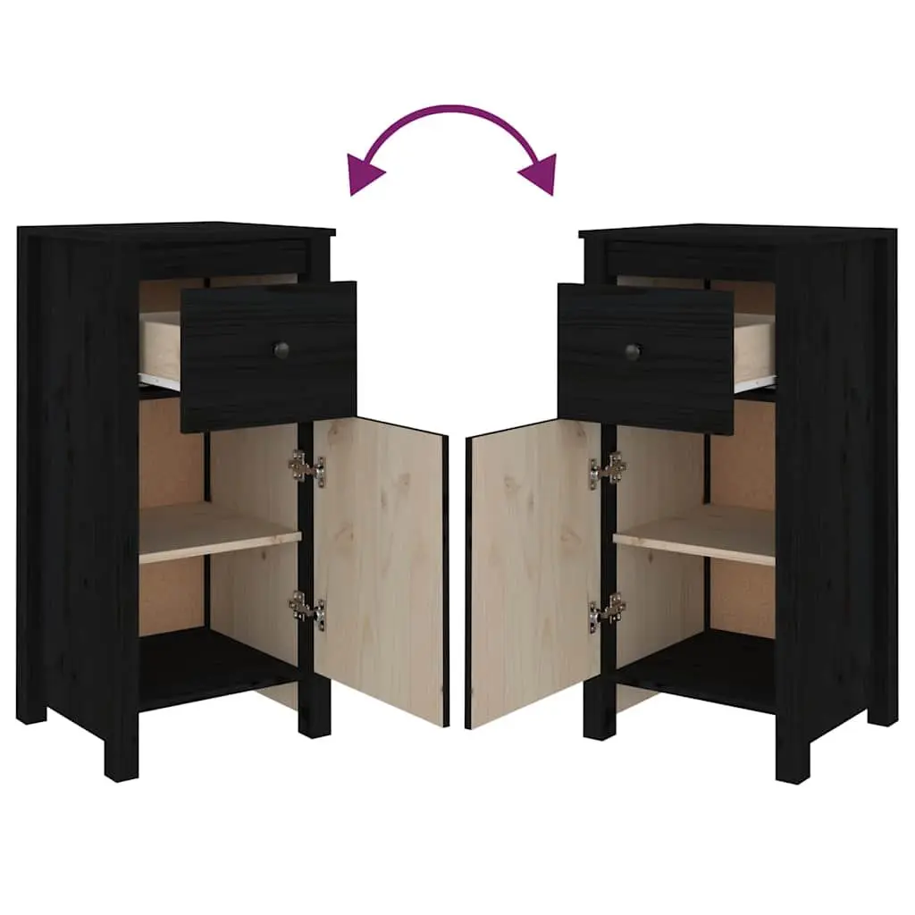 Solid Wood Pine Sideboards Black 40cm W x 35cm D x 80cm H Set of 2