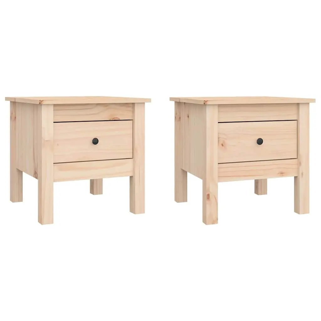 Solid Wood Pine Side Tables Brown 40x40x39 cm with Drawer 2 Pieces