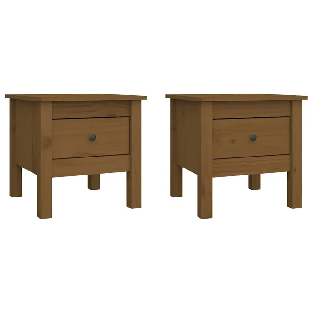 End Tables Solid Pine Wood 2 Piece Honey Brown Bedside Side Tables Living Room