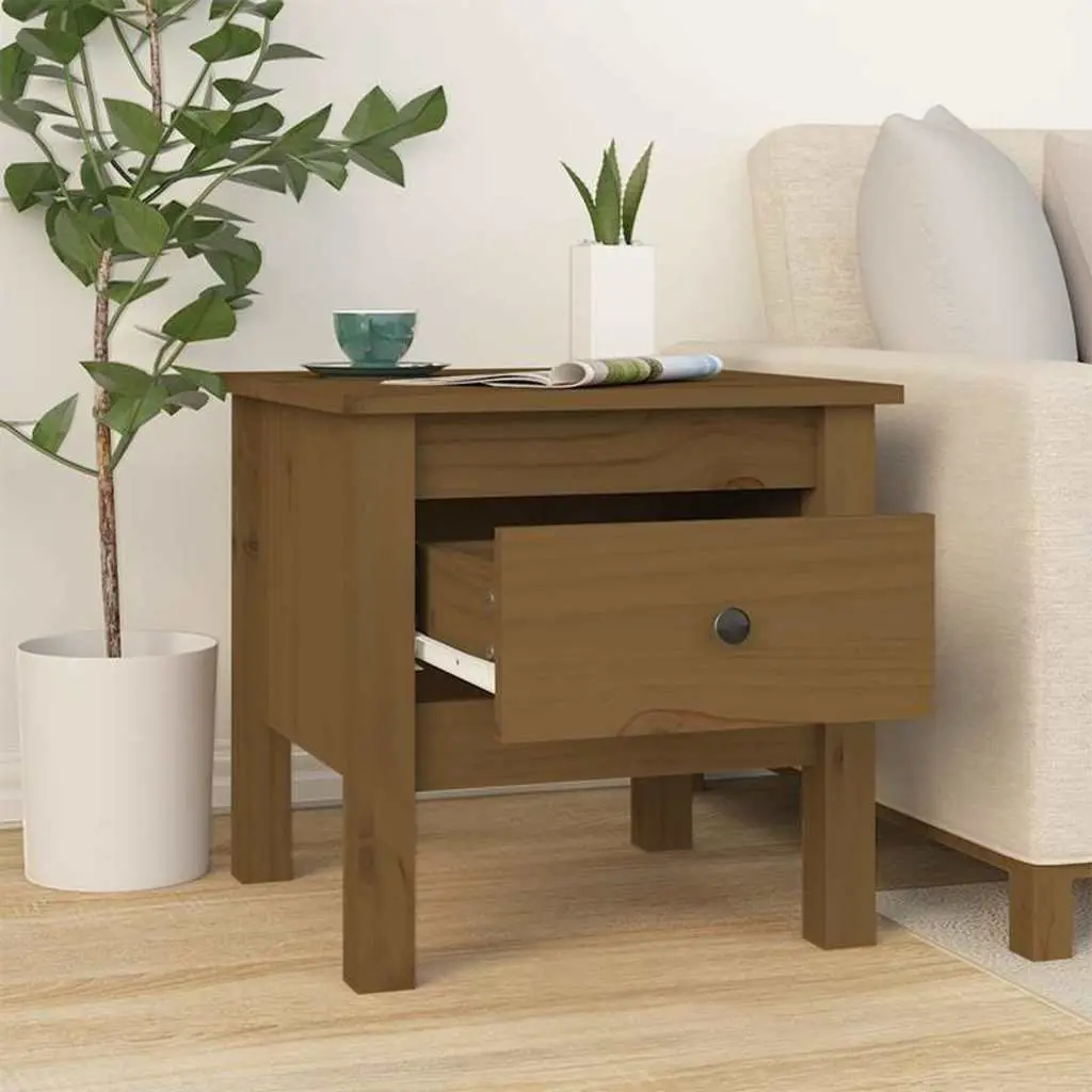 End Tables Solid Pine Wood 2 Piece Honey Brown Bedside Side Tables Living Room