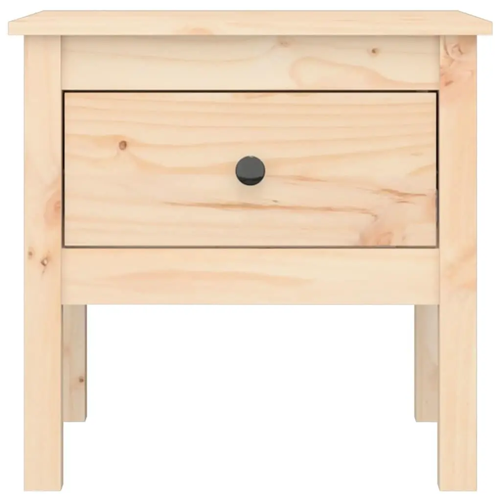 Set of 2 Side Tables Solid Pine Wood Brown End Table with Drawer Storage for Living Room
