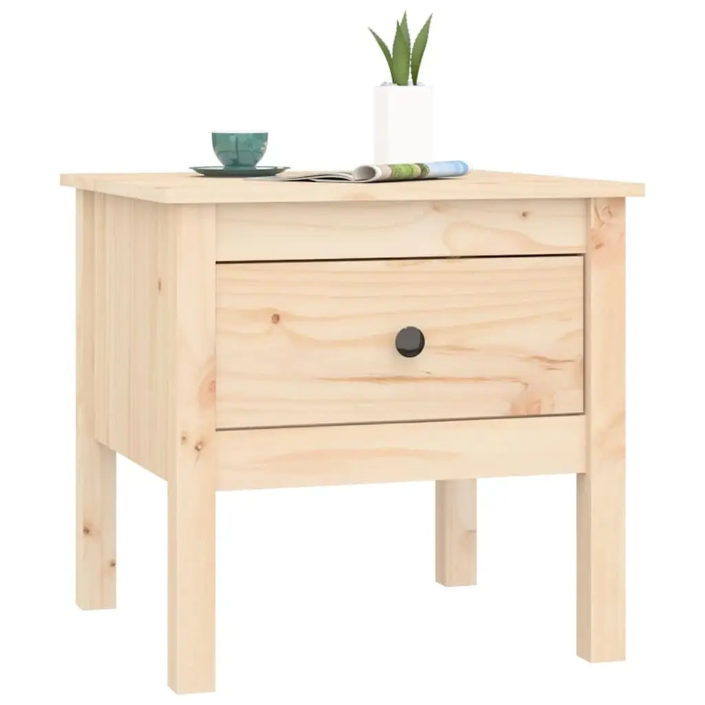 Set of 2 Side Tables Solid Pine Wood Brown End Table with Drawer Storage for Living Room