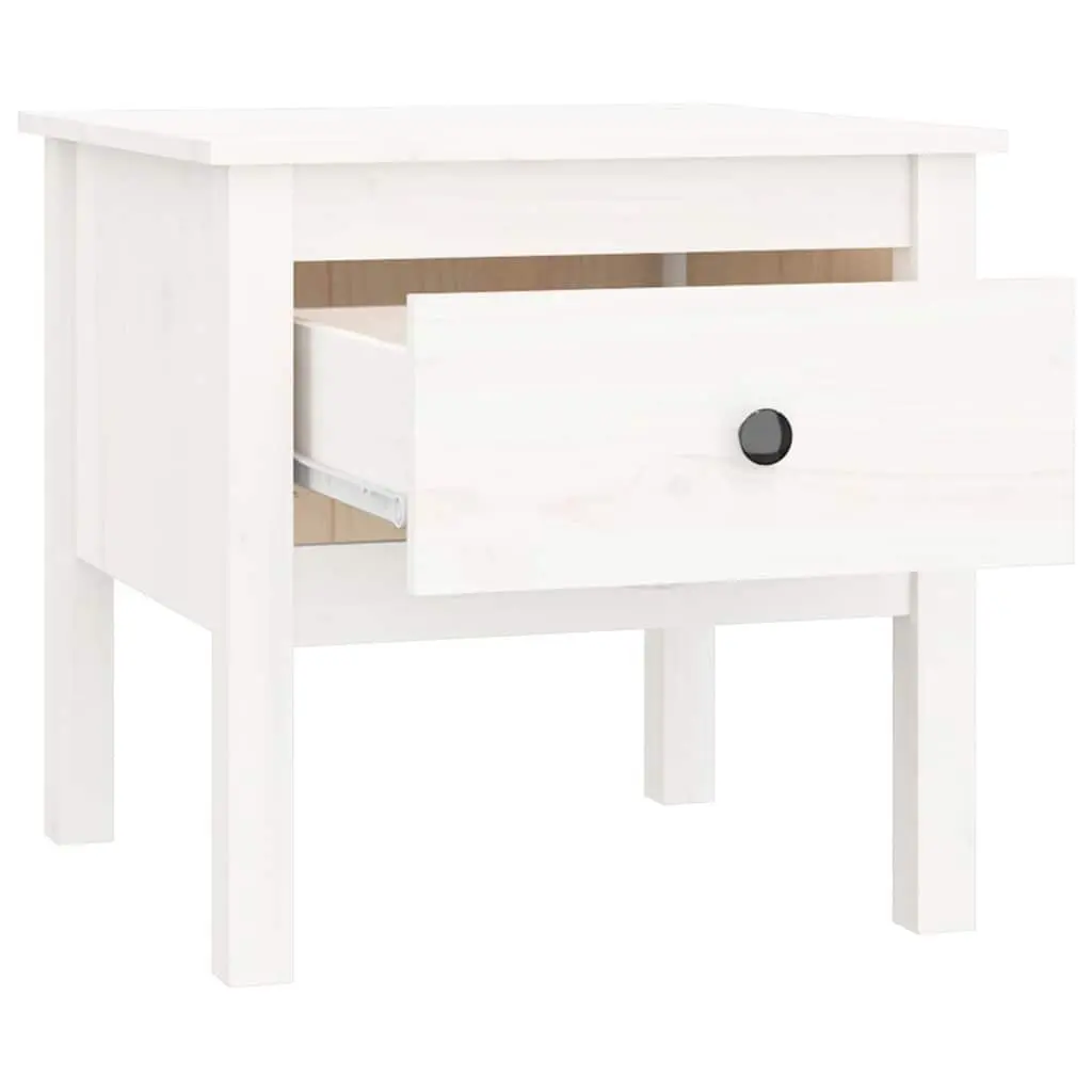 White Side Table Solid Pine Wood 50x50x49 cm Compact Drawer Storage Living Room Bedroom