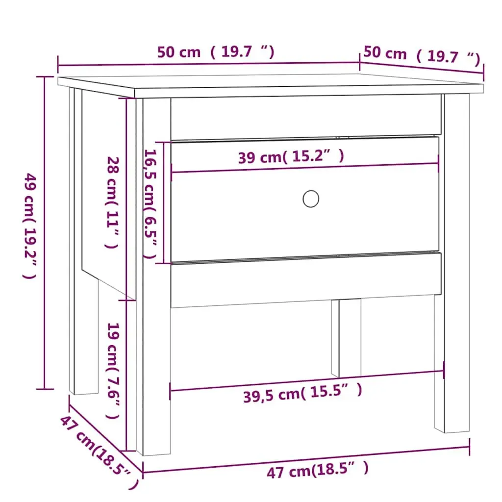 Black Bedside Tables Solid Pine Wood 50x50x49 cm 2 Piece with Drawer Storage