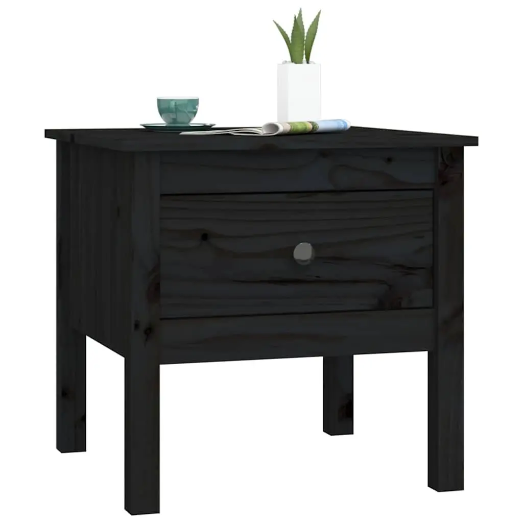 Black Bedside Tables Solid Pine Wood 50x50x49 cm 2 Piece with Drawer Storage