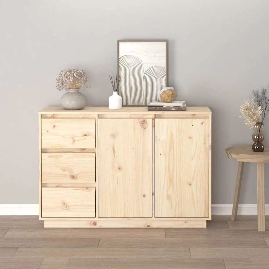 Brown Solid Pine Sideboard Storage Cabinet 2 Doors 3 Drawers for Bedroom and Living Room