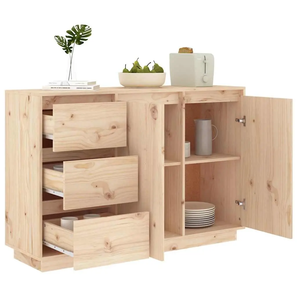 Brown Solid Pine Sideboard Storage Cabinet 2 Doors 3 Drawers for Bedroom and Living Room