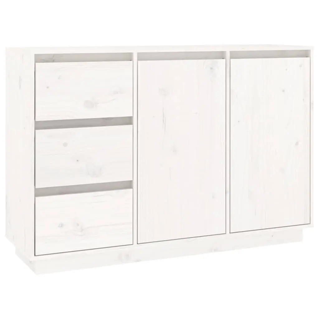 White Solid Pine Wood Storage Cabinet Sideboard with 2 Doors and 3 Drawers for Living Room