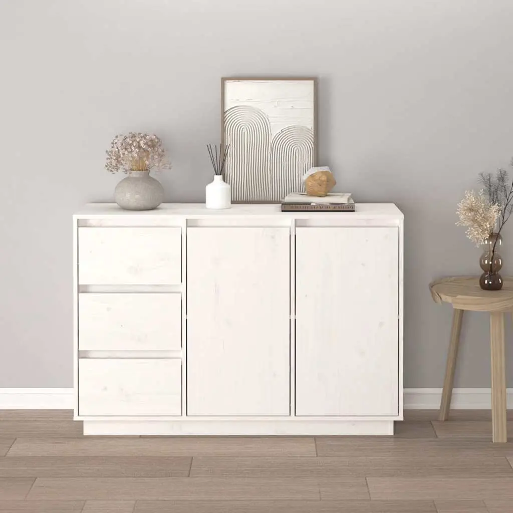 White Solid Pine Wood Storage Cabinet Sideboard with 2 Doors and 3 Drawers for Living Room