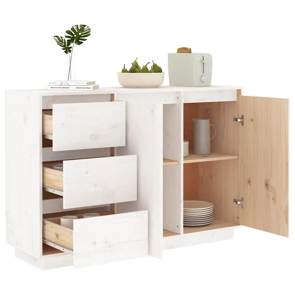 White Solid Pine Wood Storage Cabinet Sideboard with 2 Doors and 3 Drawers for Living Room