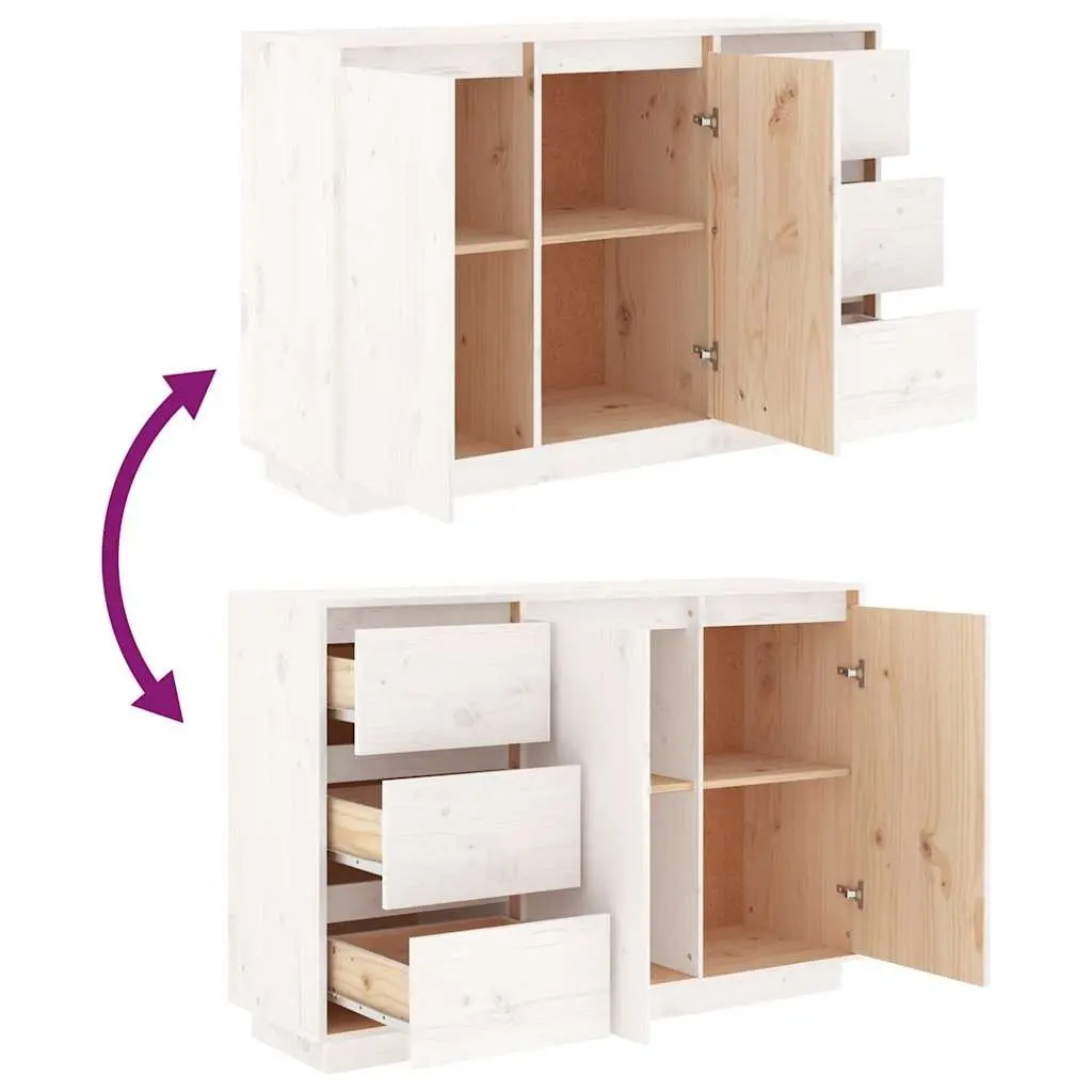 White Solid Pine Wood Storage Cabinet Sideboard with 2 Doors and 3 Drawers for Living Room