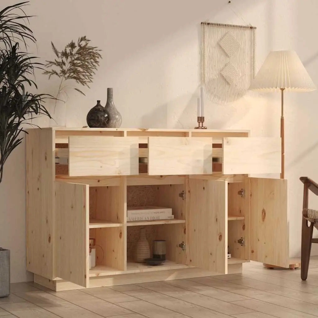 Sideboard Solid Pine Wood 111x36x75 cm Brown Floating Storage Cabinet Drawers