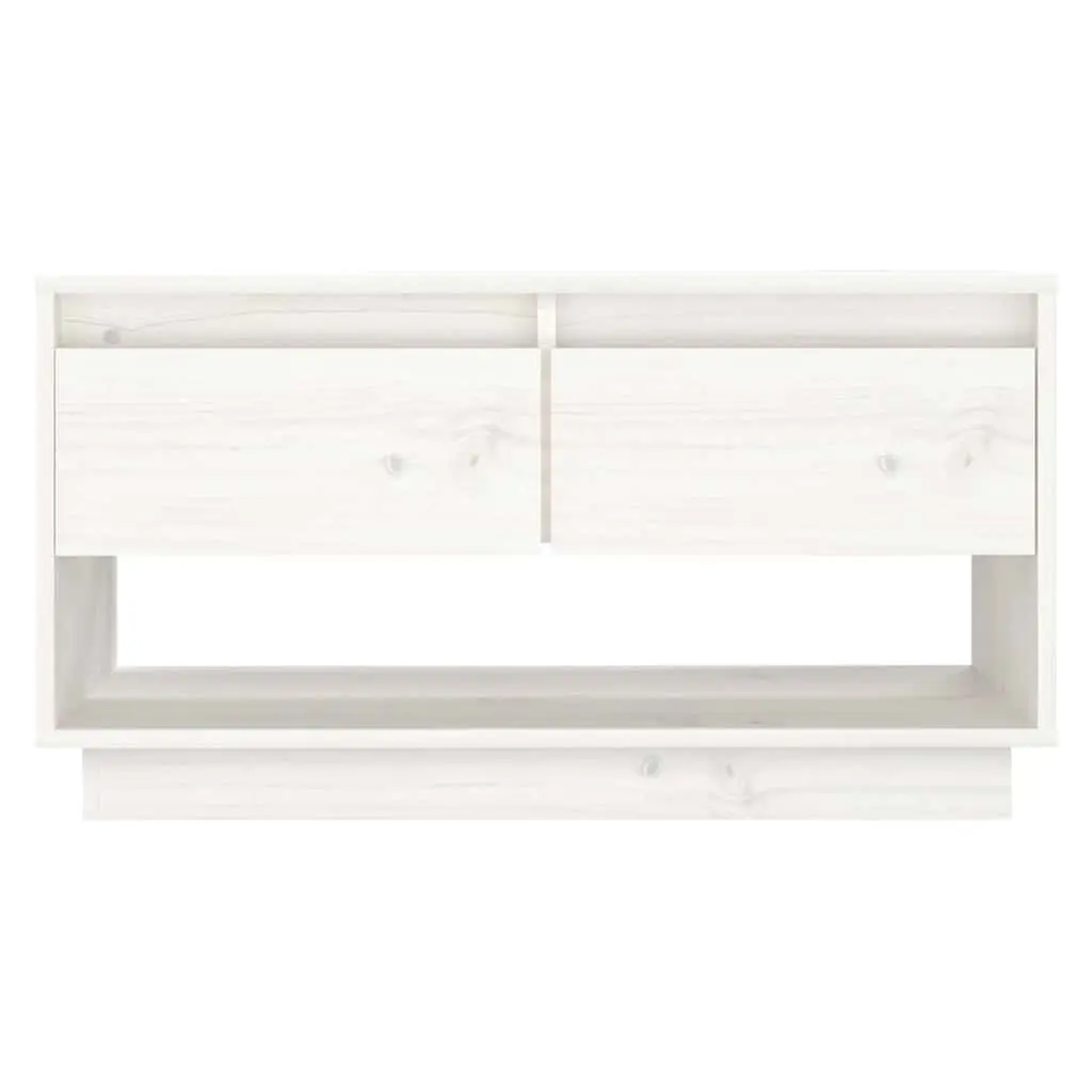 Wooden TV Cabinet Solid Pine White 74x34x40cm Storage Unit with Two Drawers and Large Compartment for Media and Accessories