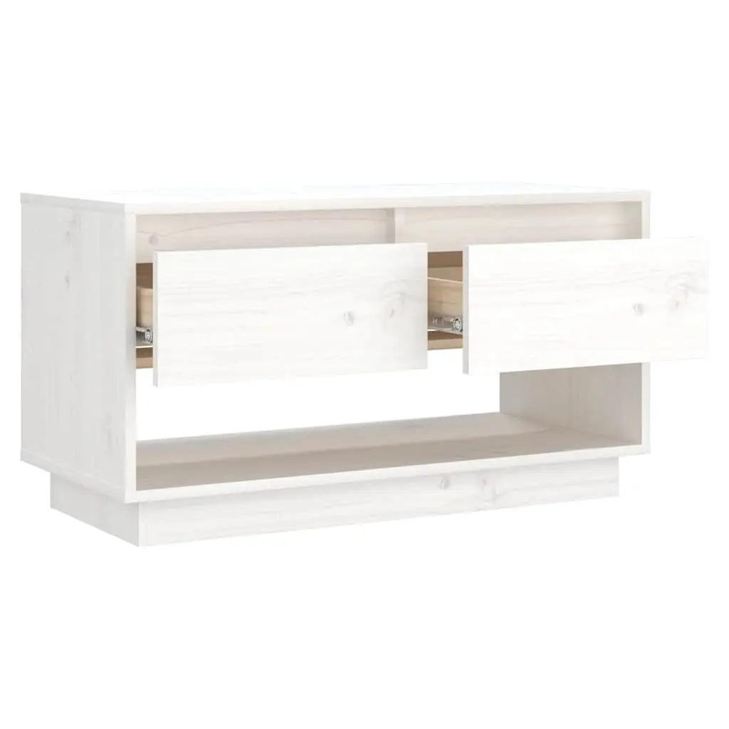 Wooden TV Cabinet Solid Pine White 74x34x40cm Storage Unit with Two Drawers and Large Compartment for Media and Accessories