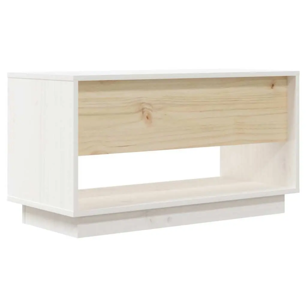Wooden TV Cabinet Solid Pine White 74x34x40cm Storage Unit with Two Drawers and Large Compartment for Media and Accessories