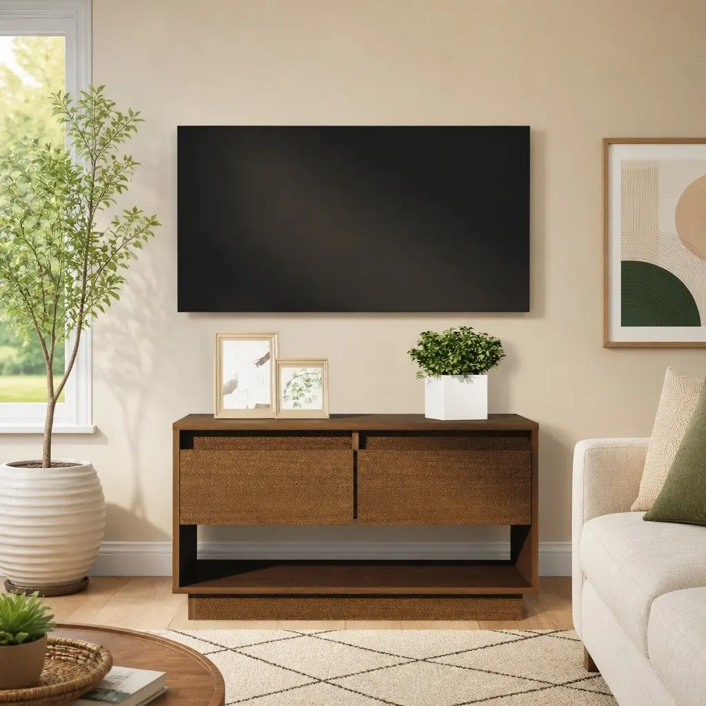 Solid Wood Pine TV Cabinet Honey Brown with Drawers