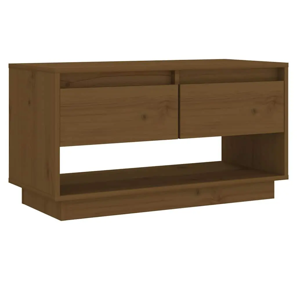 Solid Wood Pine TV Cabinet Honey Brown with Drawers