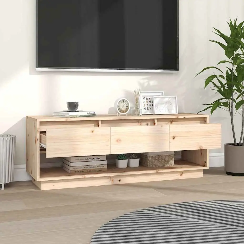 TV Cabinet 110.5x34x40 cm Solid Pine Wood With Drawers Storage Unit Brown