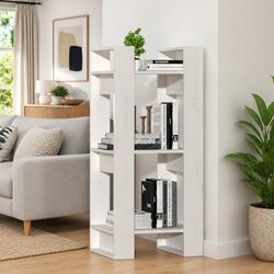 Book Cabinet Room Divider White Solid Pine Wood Shelving Storage Bookcase