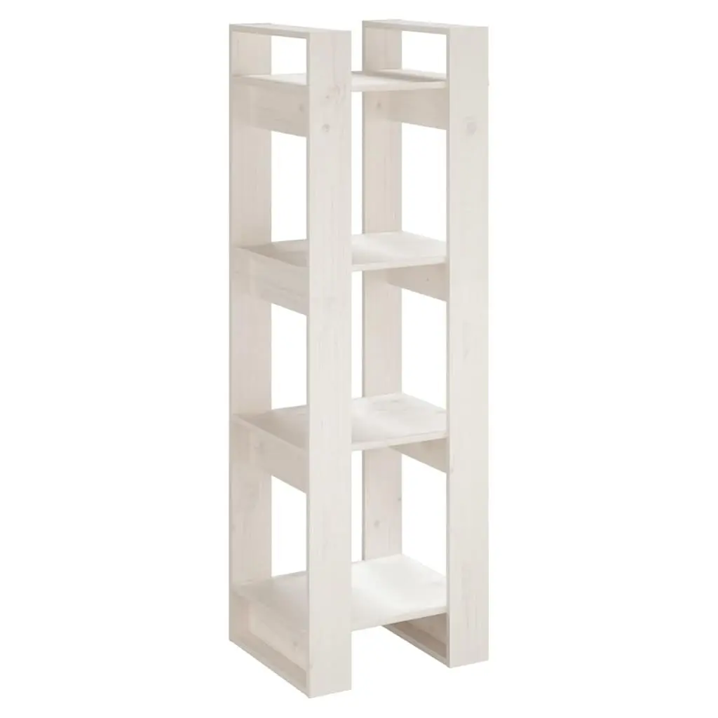 Wooden Book Cabinet Room Divider Solid Pine Wood White 41 x 35 x 125 cm